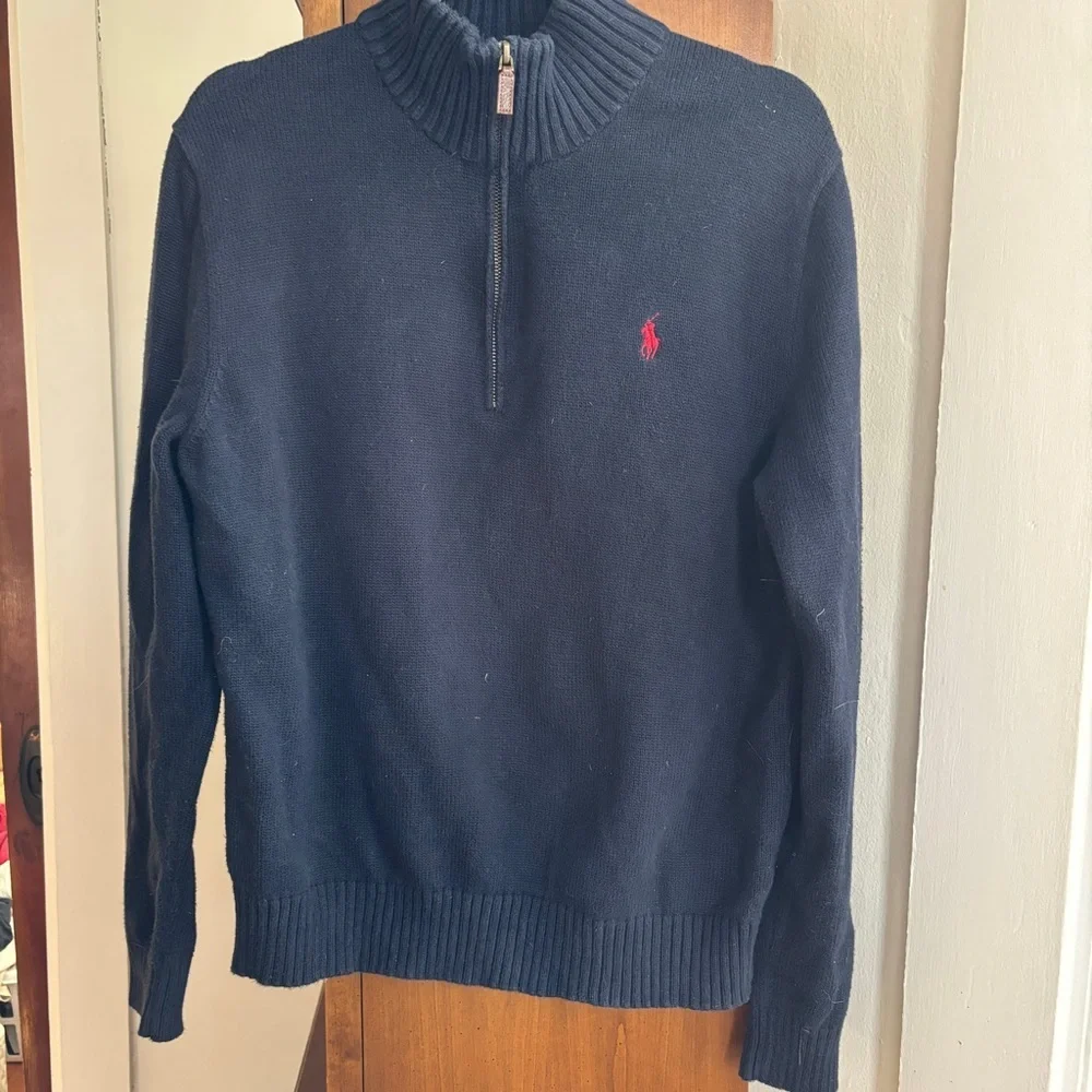 Polo Ralph Lauren Men’s Navy Blue Quarter Zip Pullover Sweater Size Large